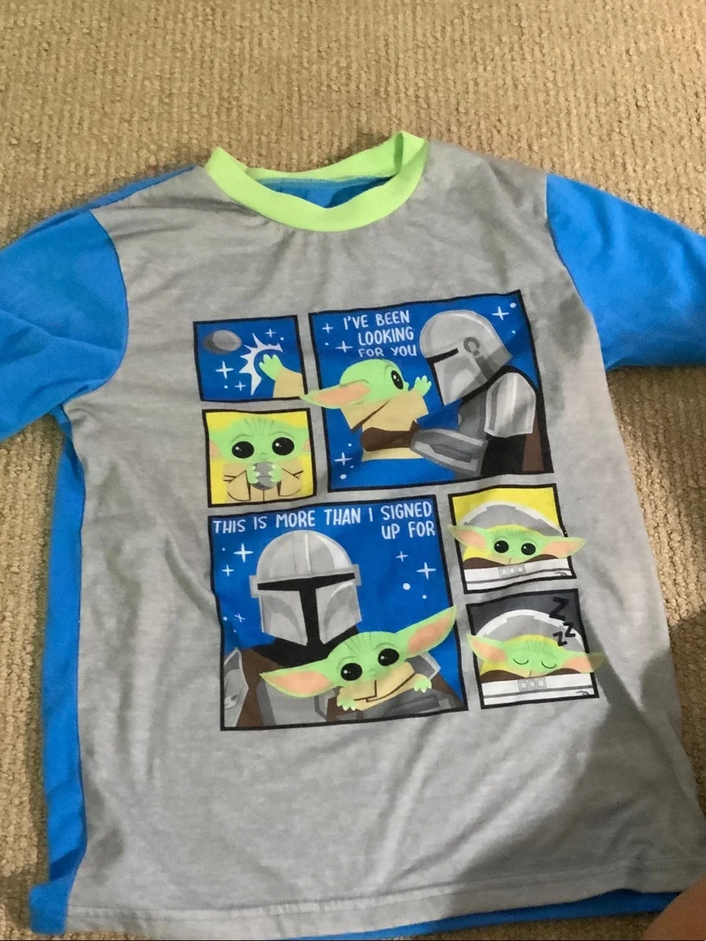 Star Wars Boys Gray Blue Green The Mandalorian Grogu Pajama Top